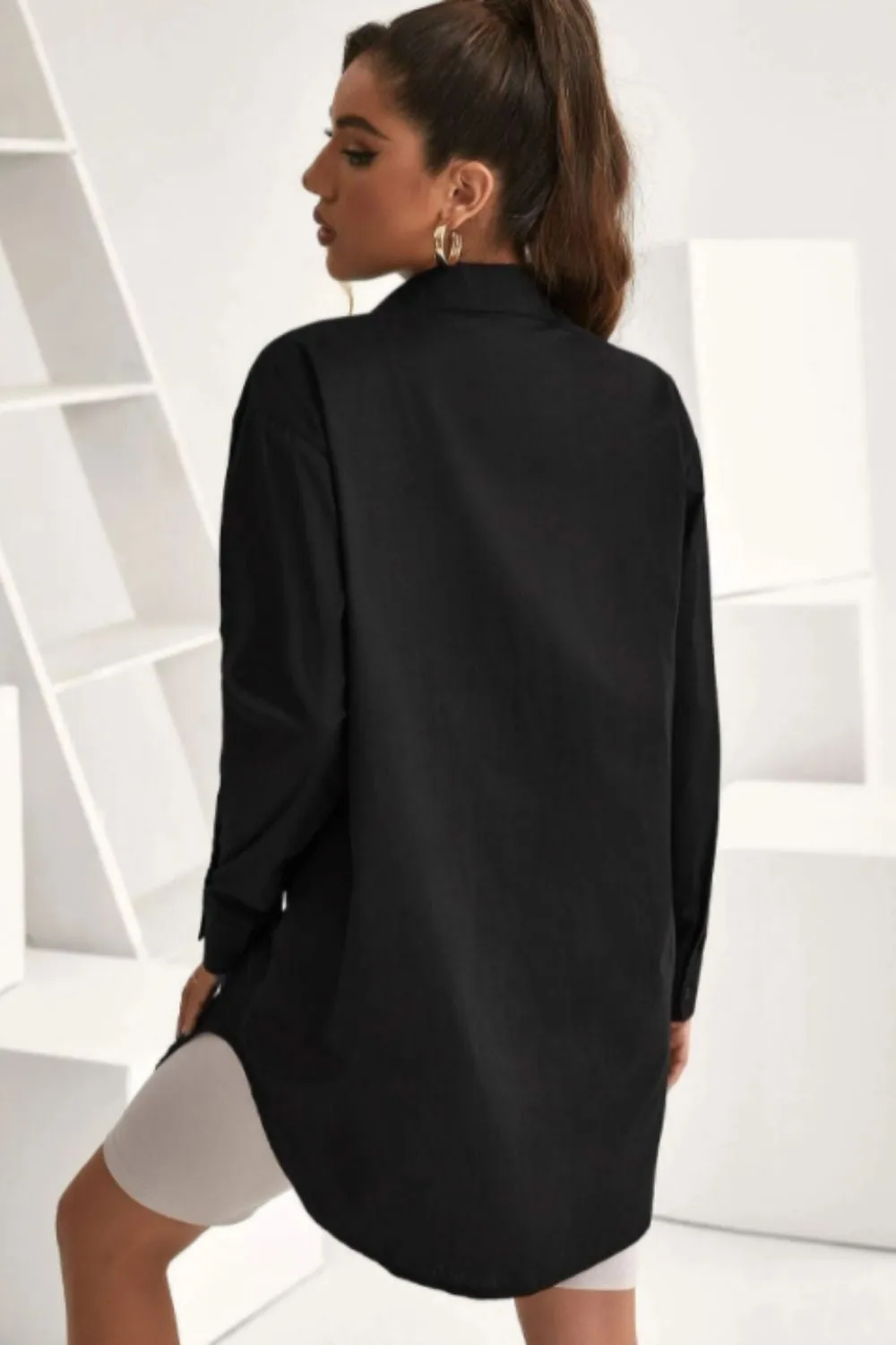 Patch Pocket Oversized Black Shirt