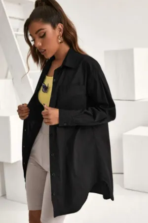 Patch Pocket Oversized Black Shirt