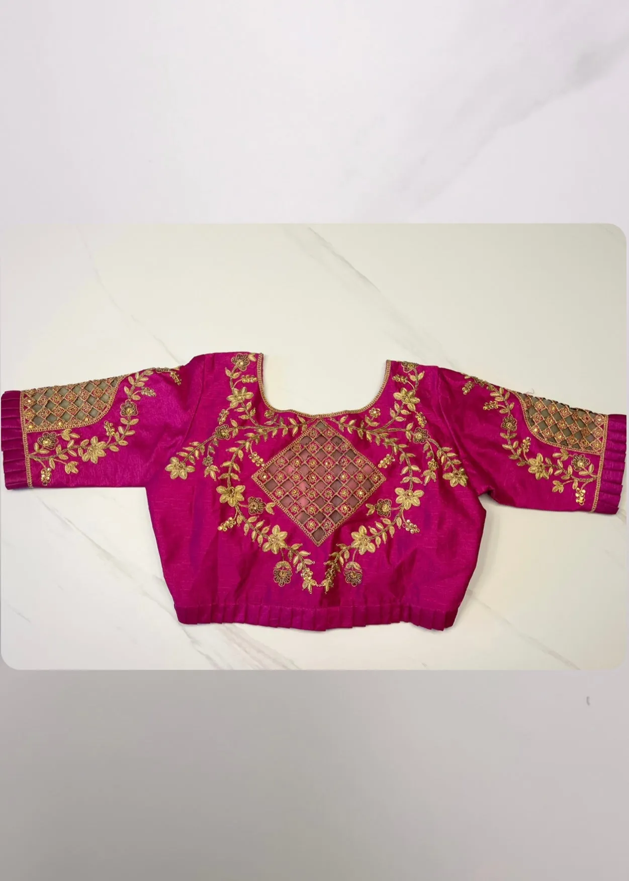 Pink Cut Work Raw Silk Blouse