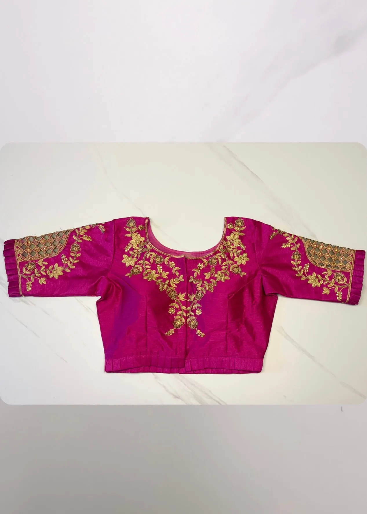 Pink Cut Work Raw Silk Blouse