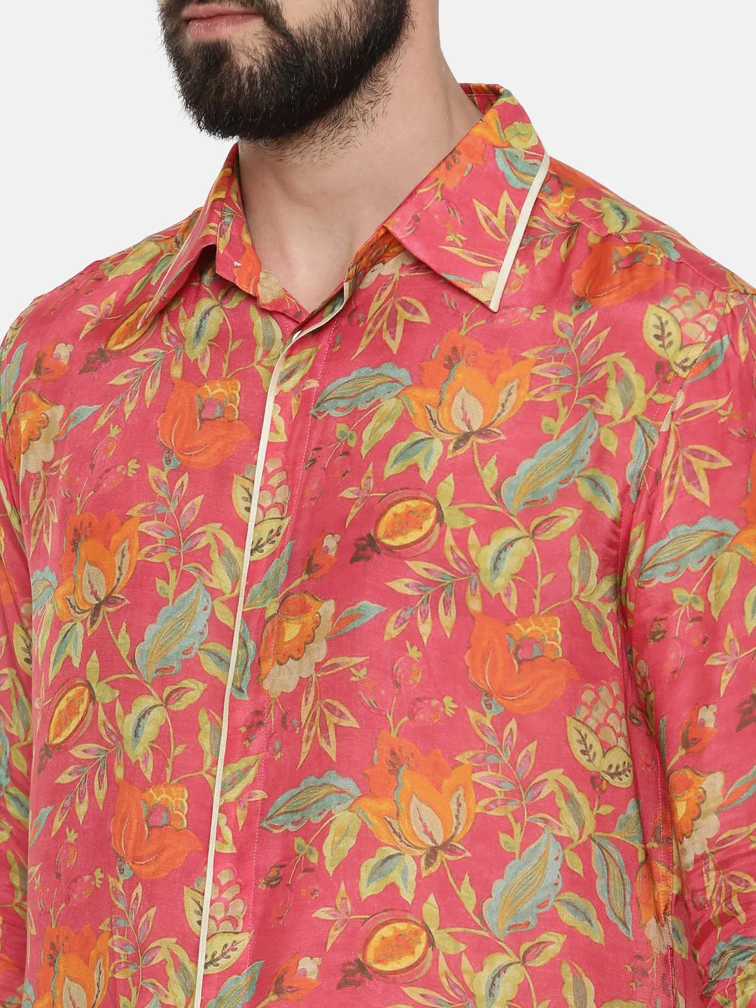 Pink Floral Muslin Shirt - MM0828