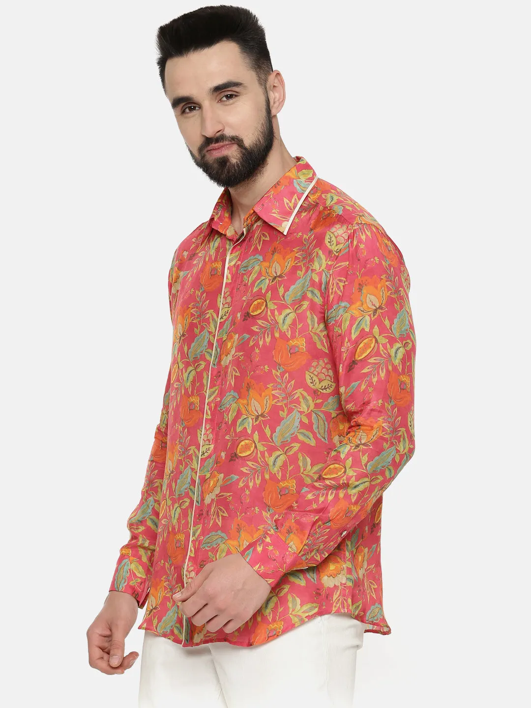 Pink Floral Muslin Shirt - MM0828