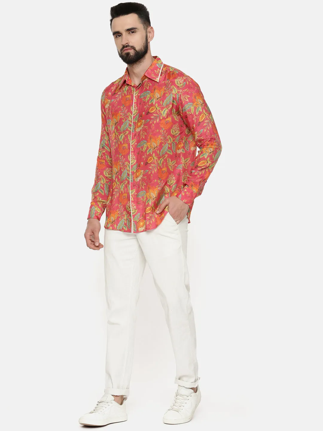 Pink Floral Muslin Shirt - MM0828
