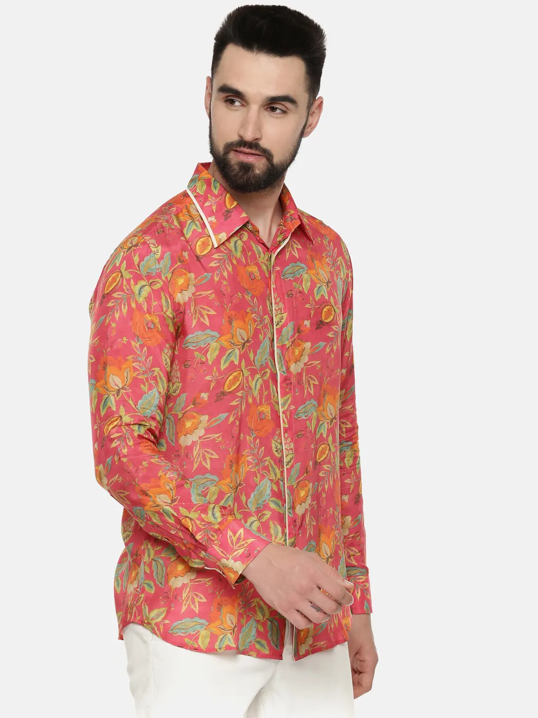 Pink Floral Muslin Shirt - MM0828