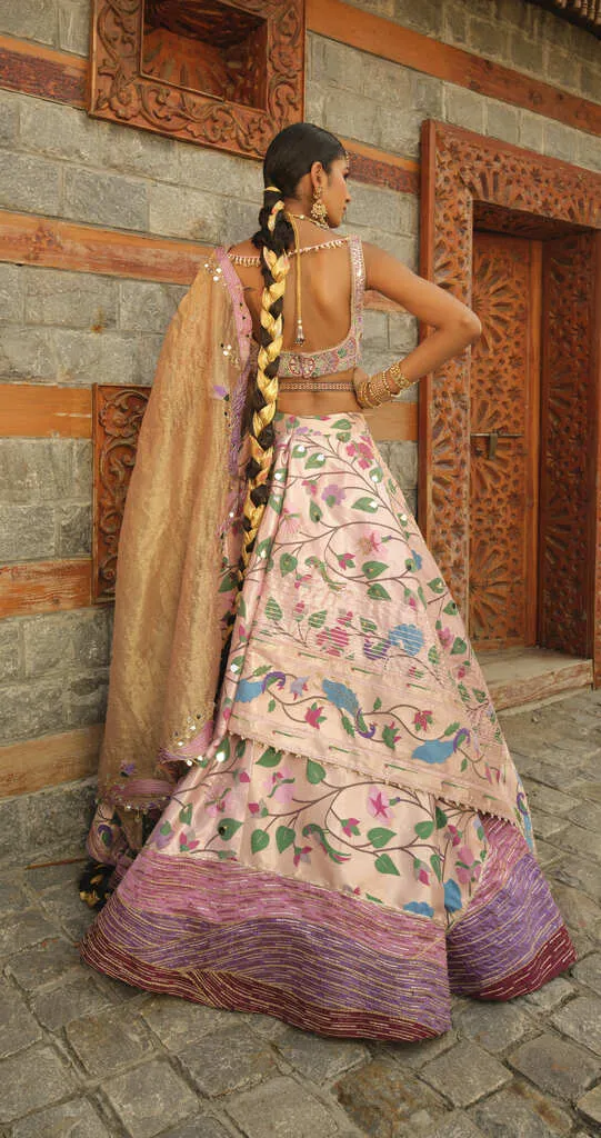 Pink Zari woven Paithani Lehnga