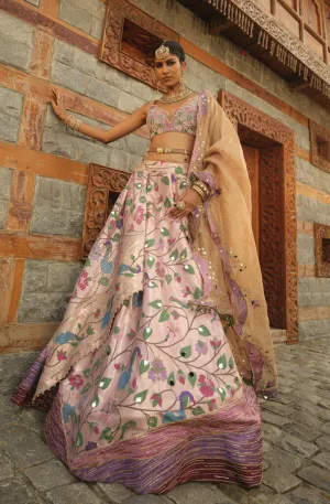 Pink Zari woven Paithani Lehnga