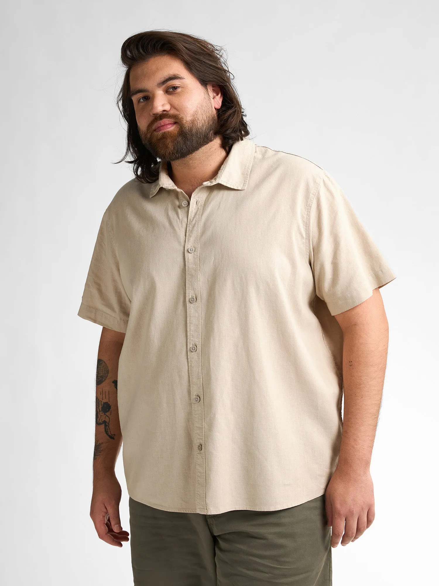 Plus size plain linen shirt Mahiway