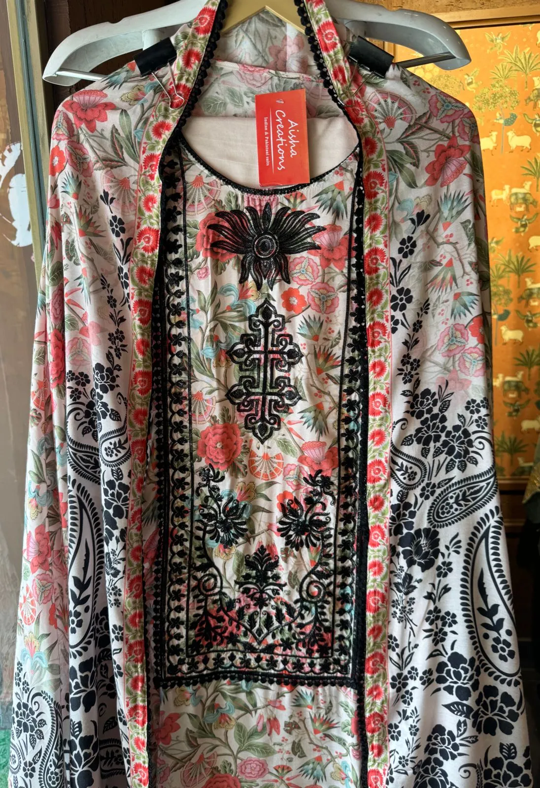 Pure muslin digital printed shirt (Bagh printed) very beautiful concept with Long embroidered