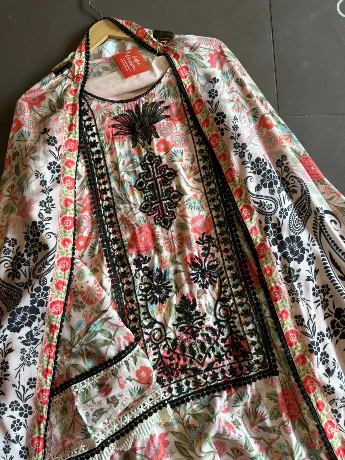 Pure muslin digital printed shirt (Bagh printed) very beautiful concept with Long embroidered