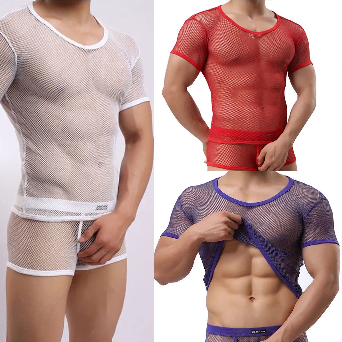 Purple Sexy Mesh V-Neck Muscle T-Shirt