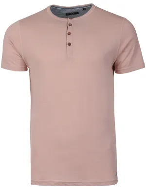 Quartz Henley Neck Short Sleeve Cotton T-Shirt In Pink