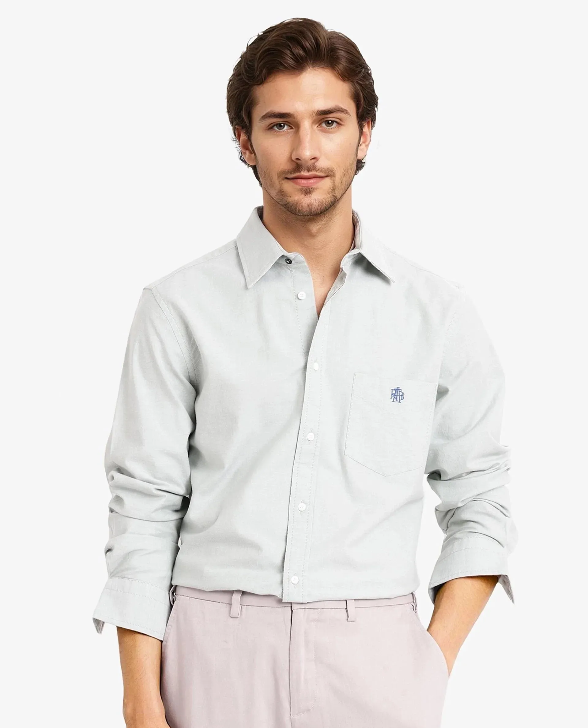 Rare Rabbit Men Oxo Dusky Green Full Sleeve Collared Neck Button Closure Regular Fit Plain Shirt