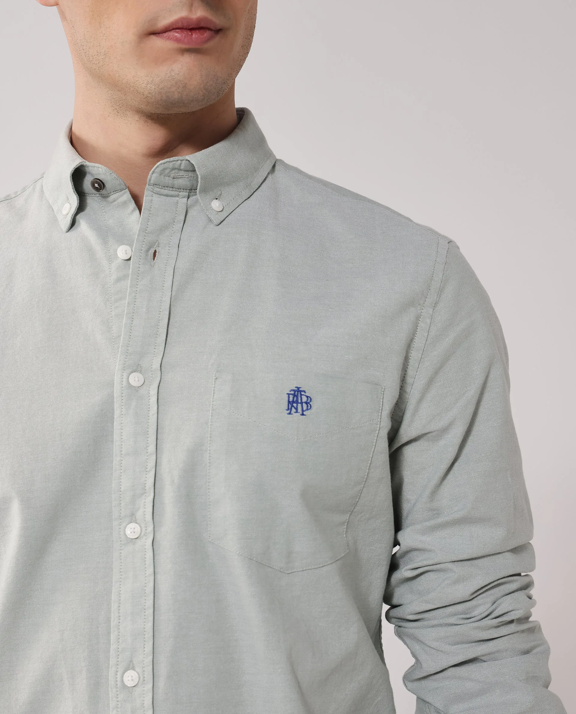 Rare Rabbit Men Oxob Dusky Green Full Sleeve Collared Neck Button Closure Regular Fit Plain Shirt