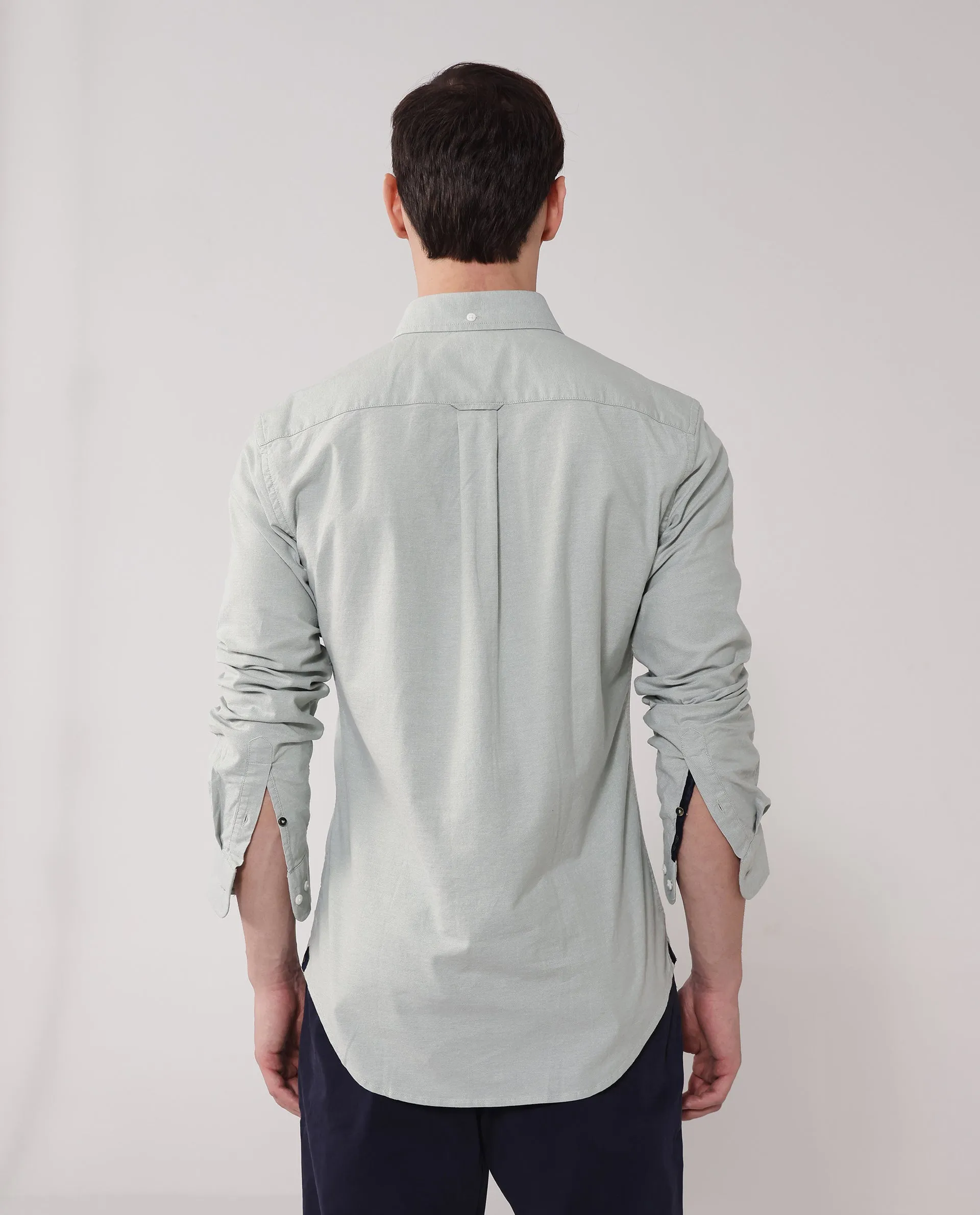 Rare Rabbit Men Oxob Dusky Green Full Sleeve Collared Neck Button Closure Regular Fit Plain Shirt