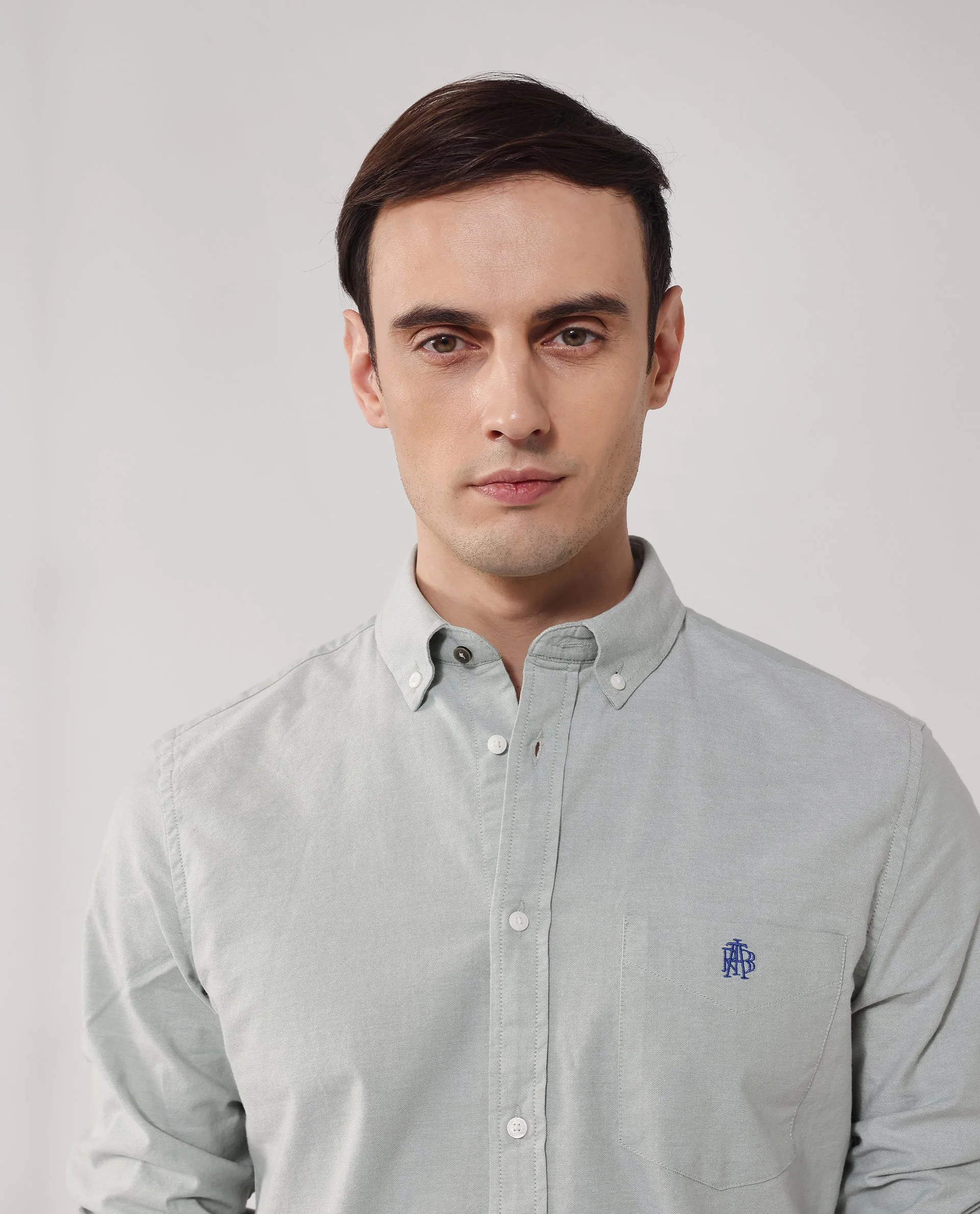 Rare Rabbit Men Oxob Dusky Green Full Sleeve Collared Neck Button Closure Regular Fit Plain Shirt