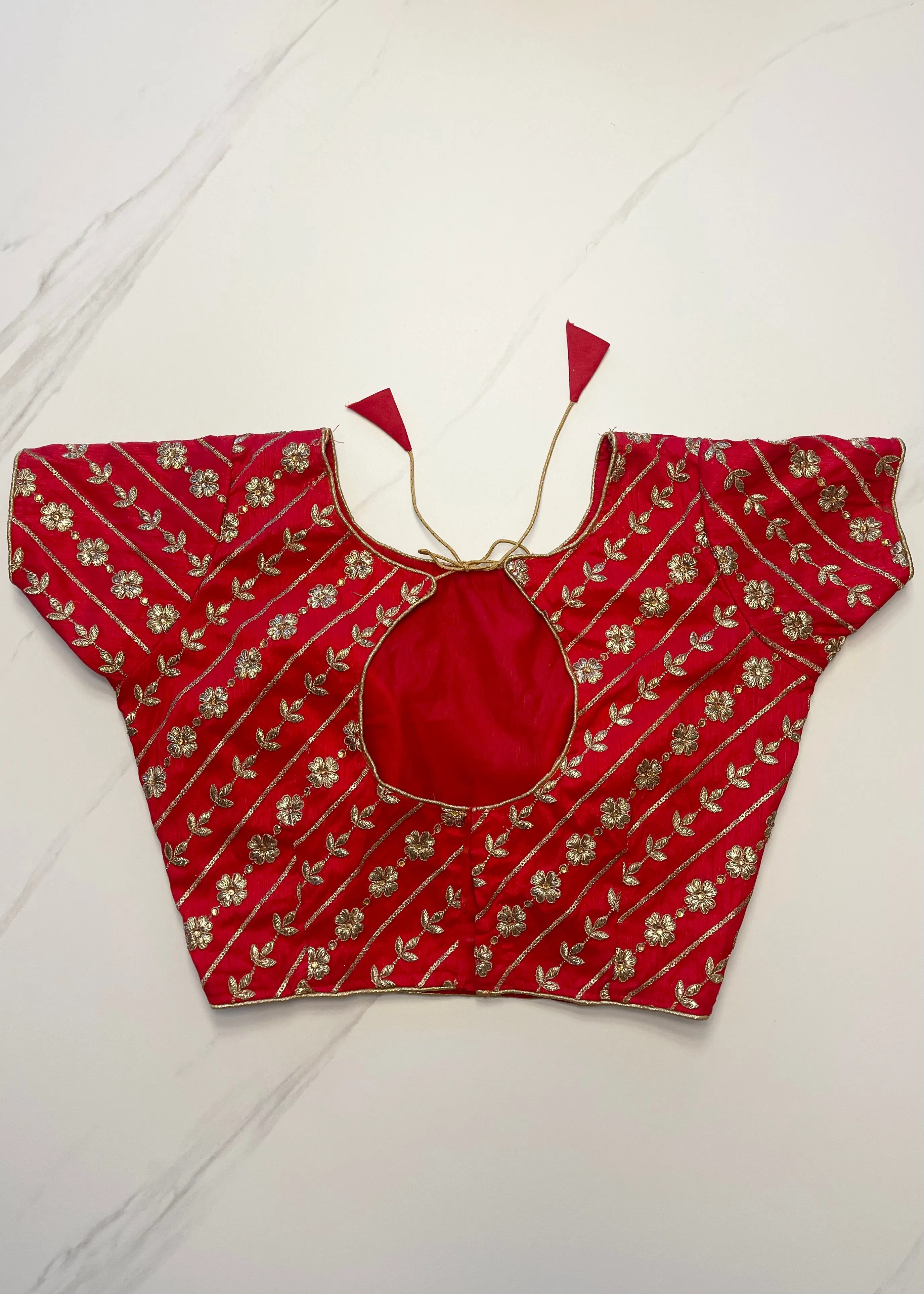Red Embroidered Raw Silk Blouse