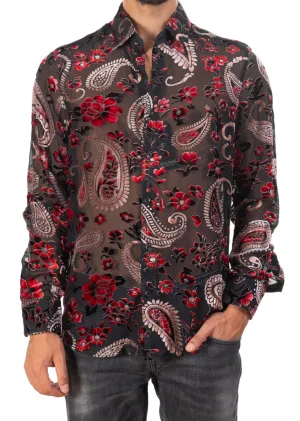 Red Paisley Velvet Sheer Shirt