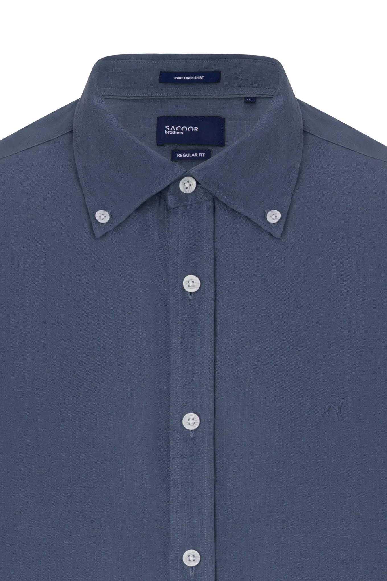 Regular fit plain garment dye pure linen shirt