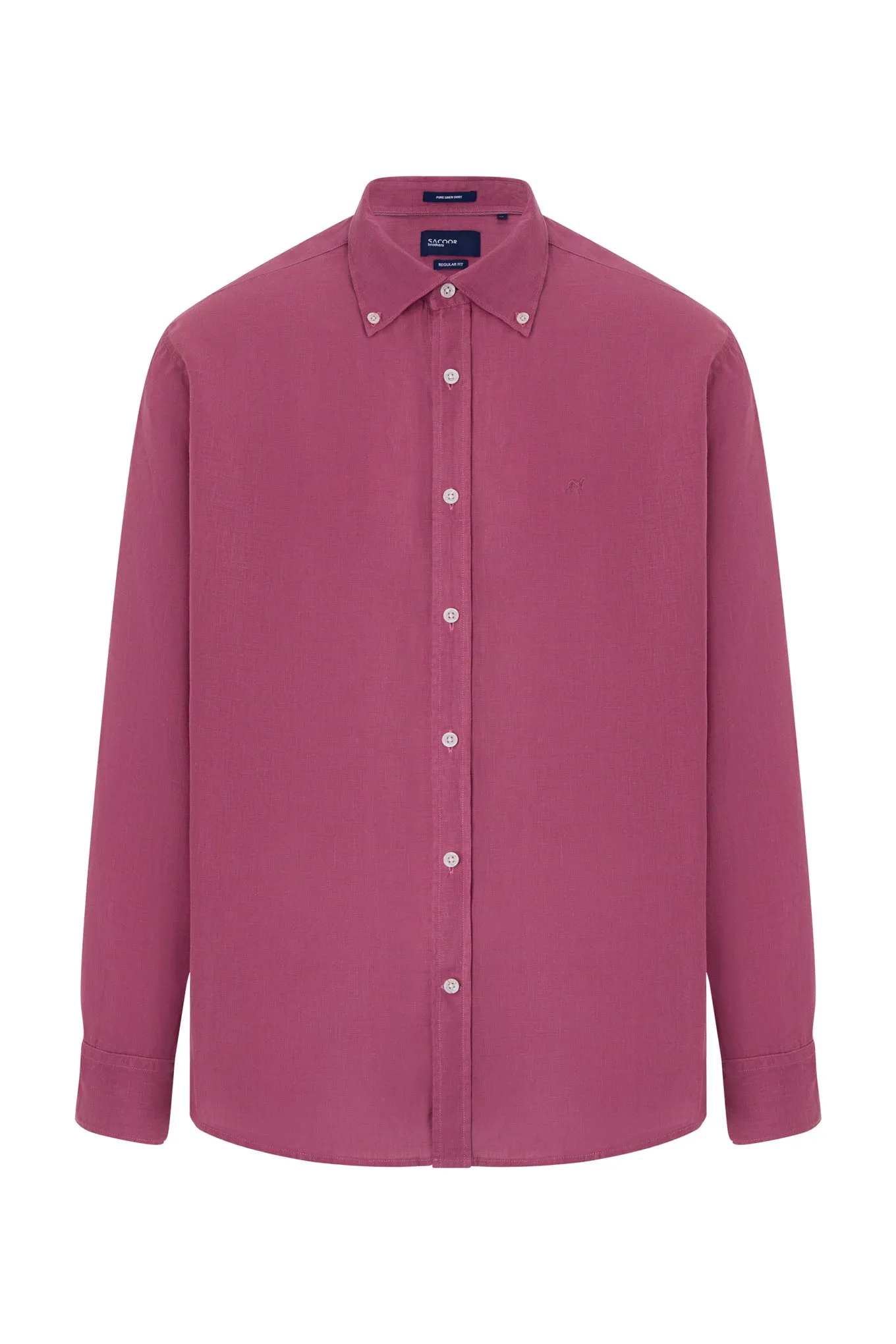 Regular fit plain garment dye pure linen shirt
