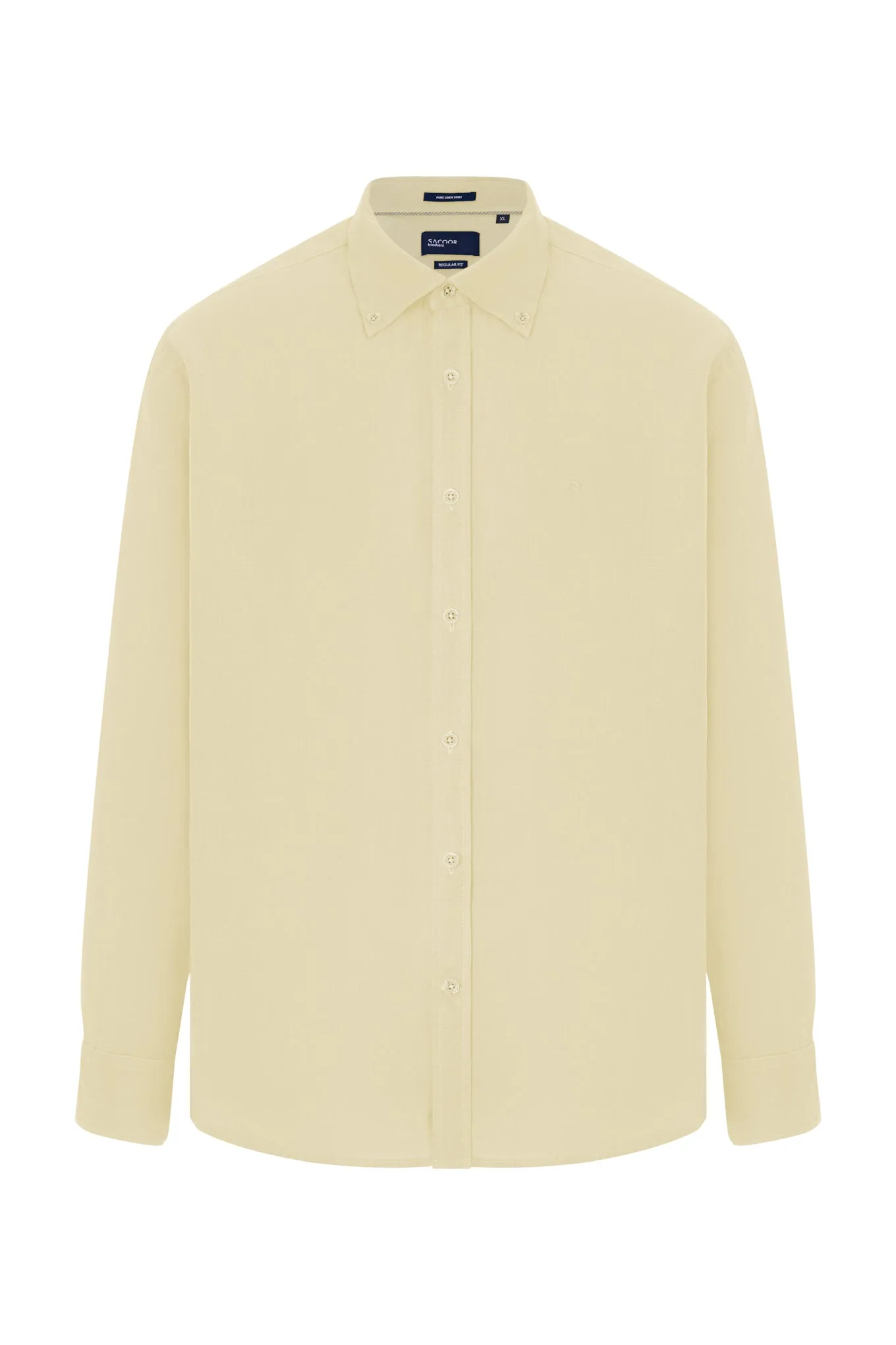 Regular fit plain garment dye pure linen shirt