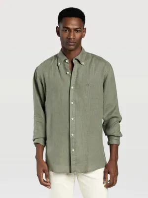 Regular fit plain garment dye pure linen shirt