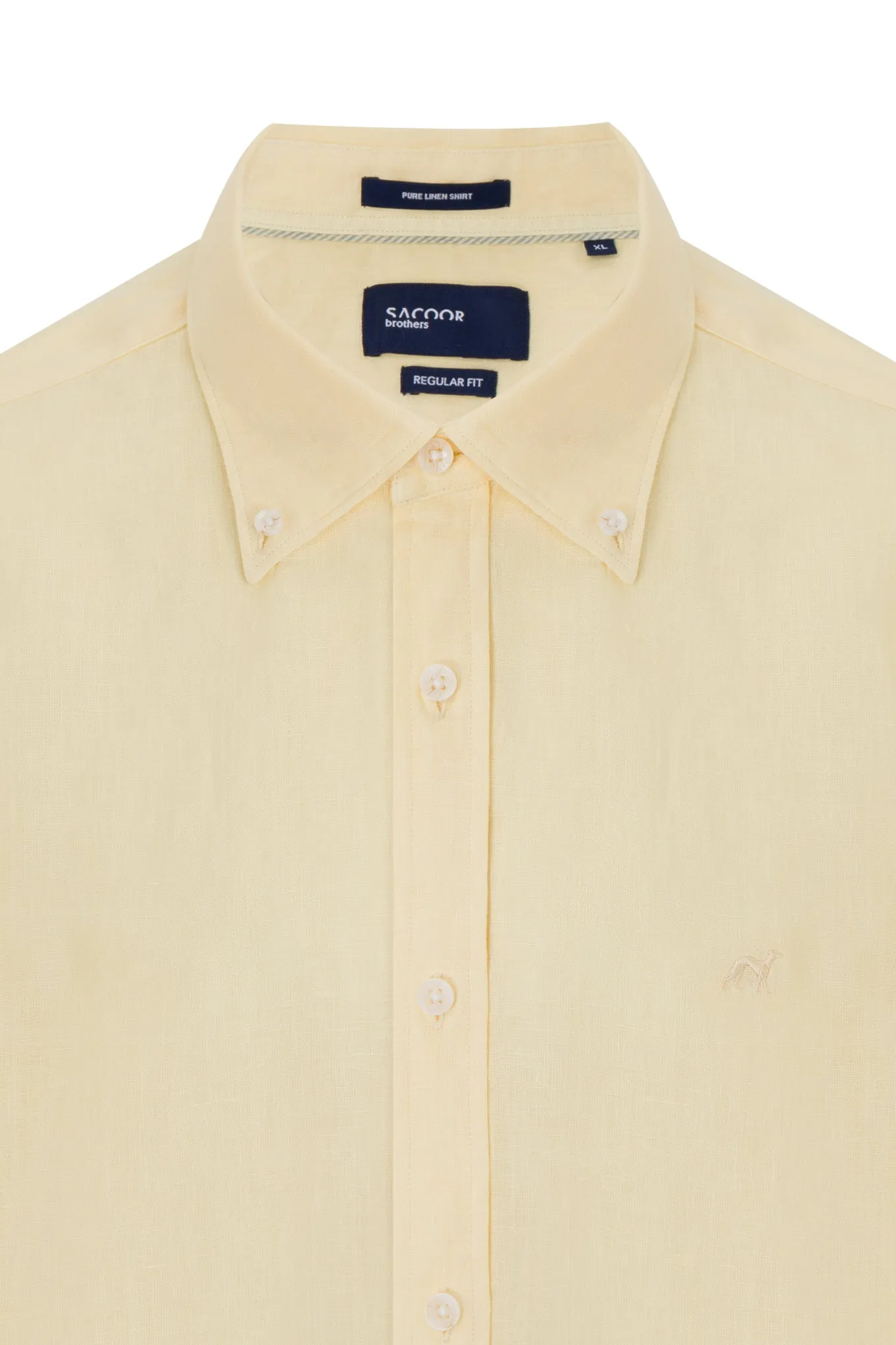 Regular fit plain garment dye pure linen shirt