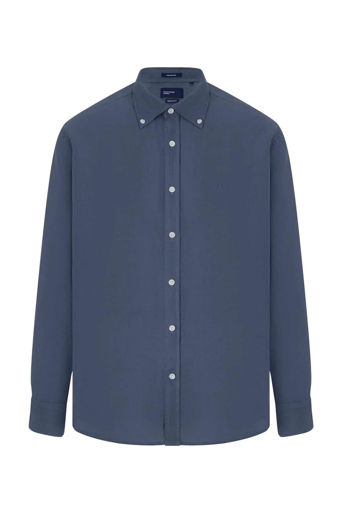 Regular fit plain garment dye pure linen shirt