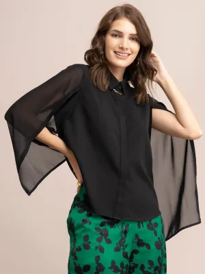 Sheer Slit Sleeve Shirt - Black