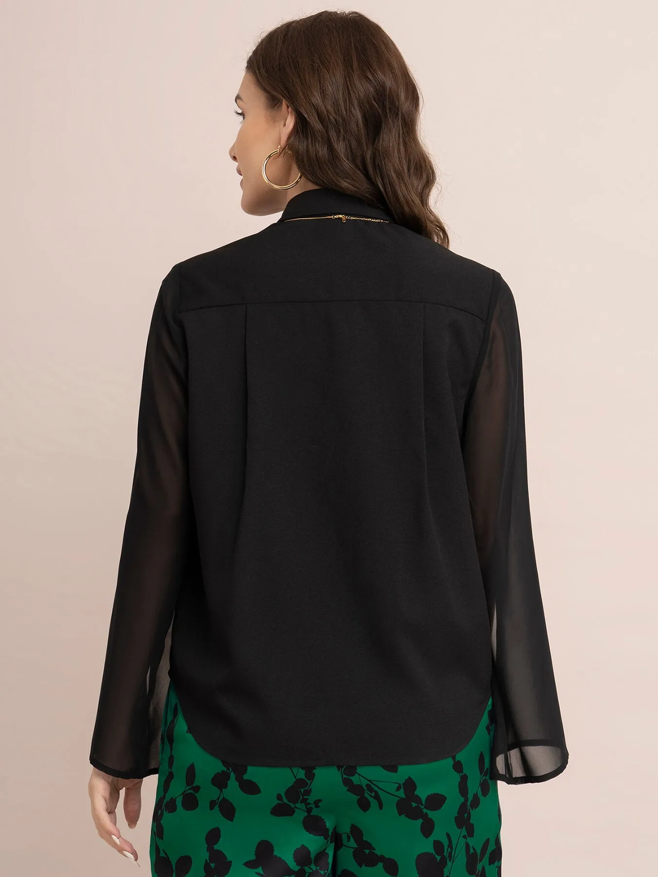 Sheer Slit Sleeve Shirt - Black