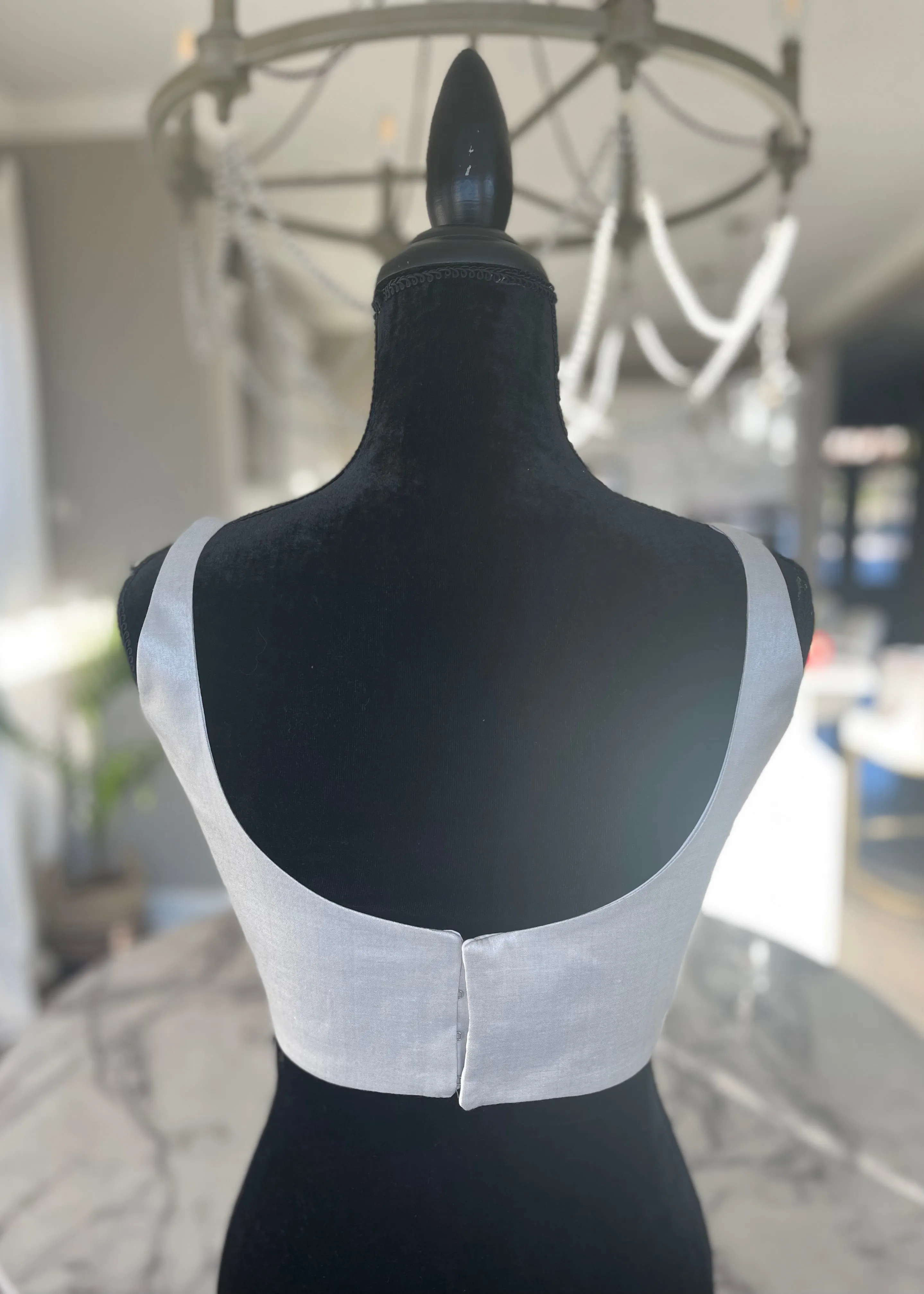 Silver Raw Silk Sleeveless Blouse
