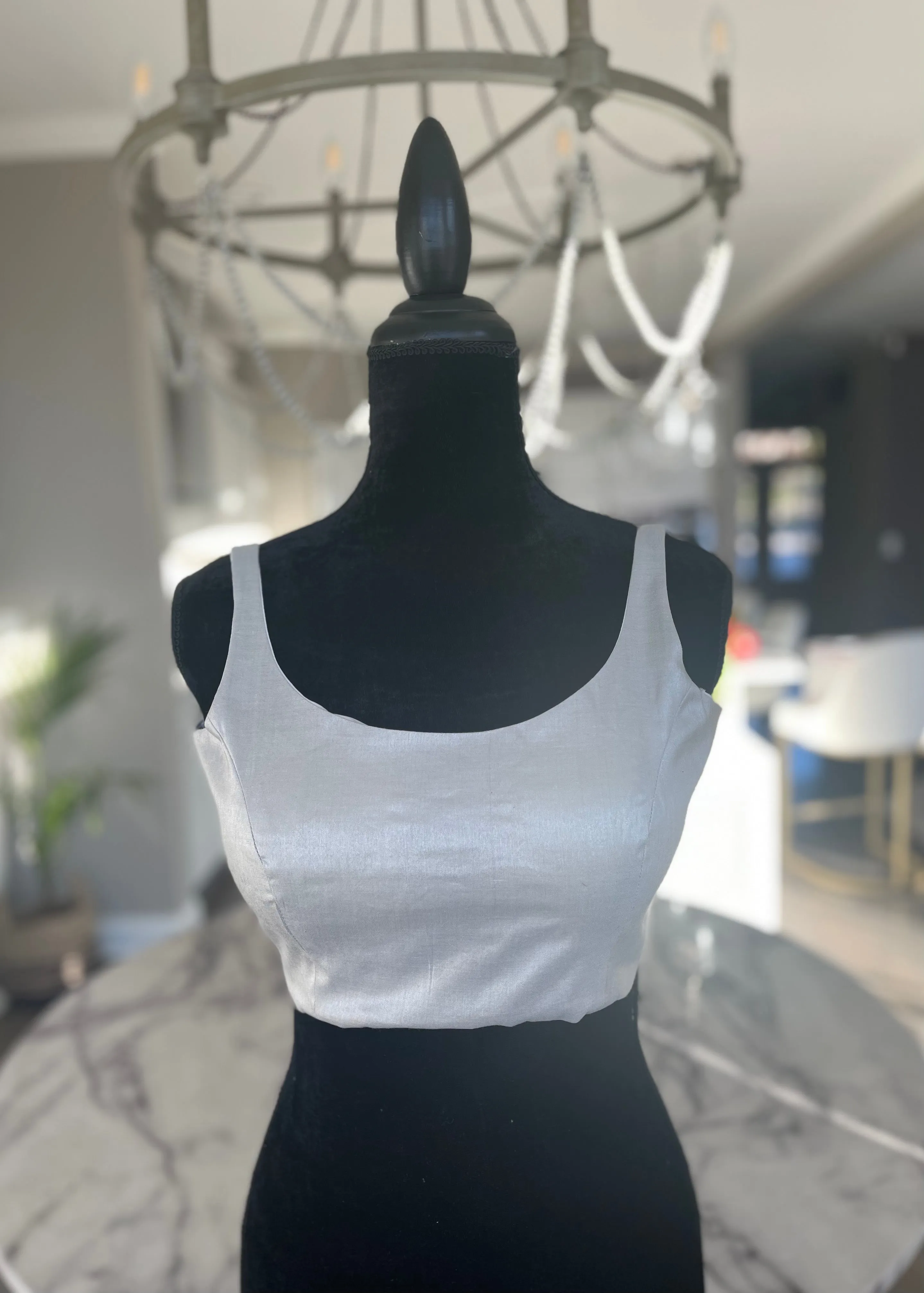 Silver Raw Silk Sleeveless Blouse
