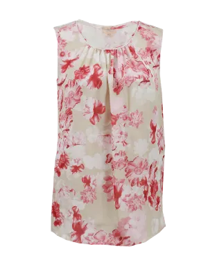 Sleeveless Back Zip Floral Blouse