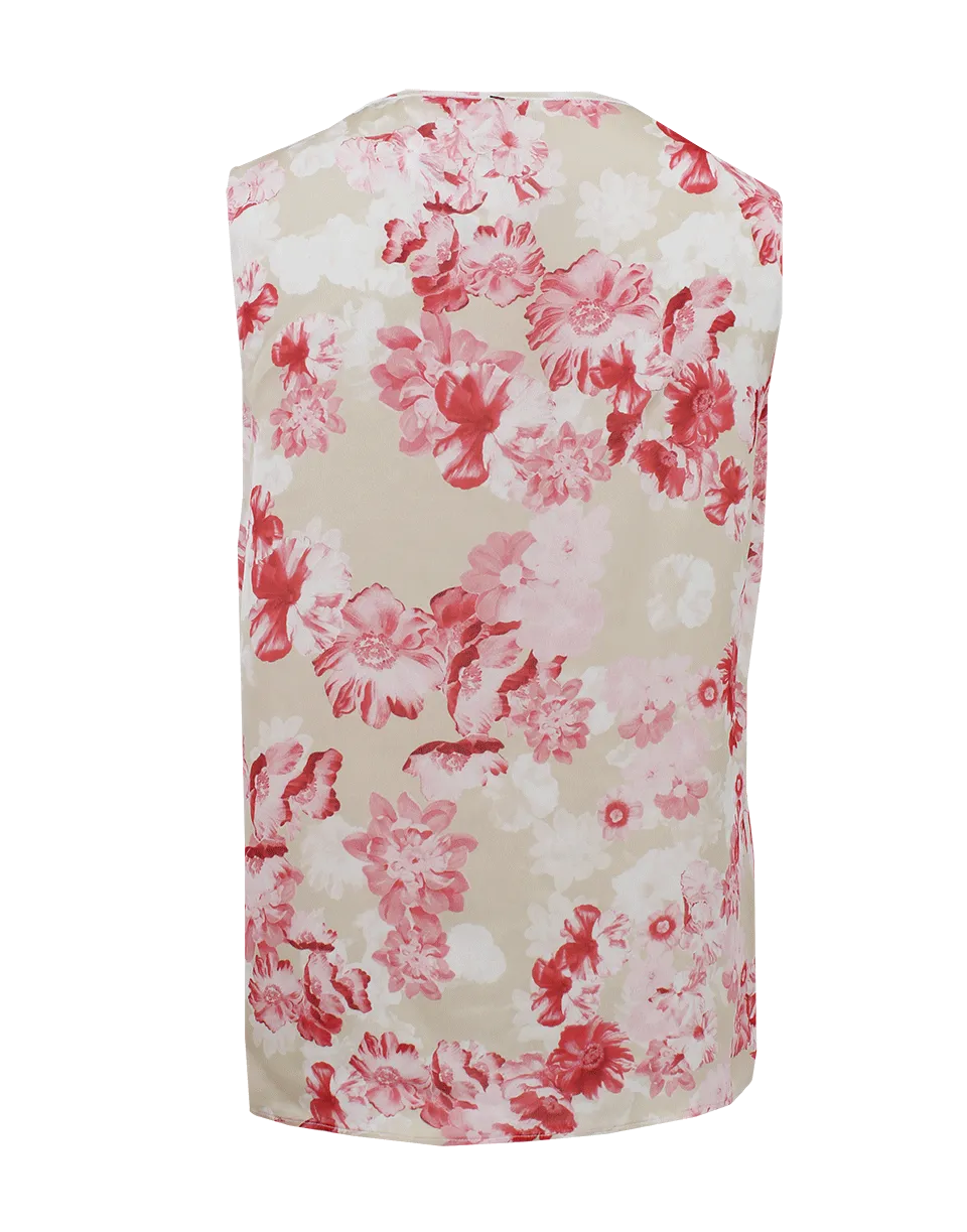 Sleeveless Back Zip Floral Blouse