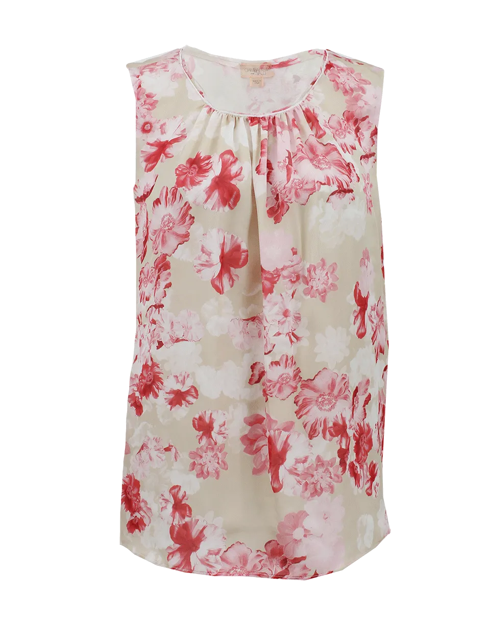 Sleeveless Back Zip Floral Blouse