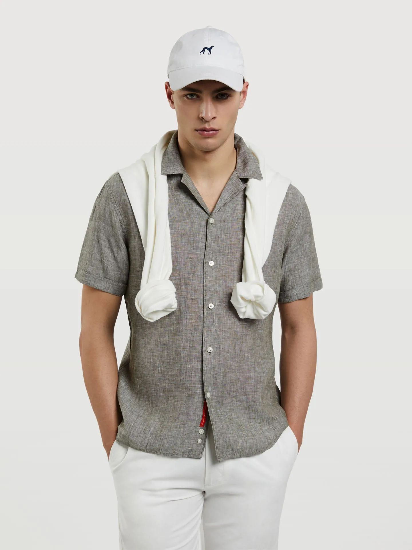 Slim fit pure linen cuba collar shirt