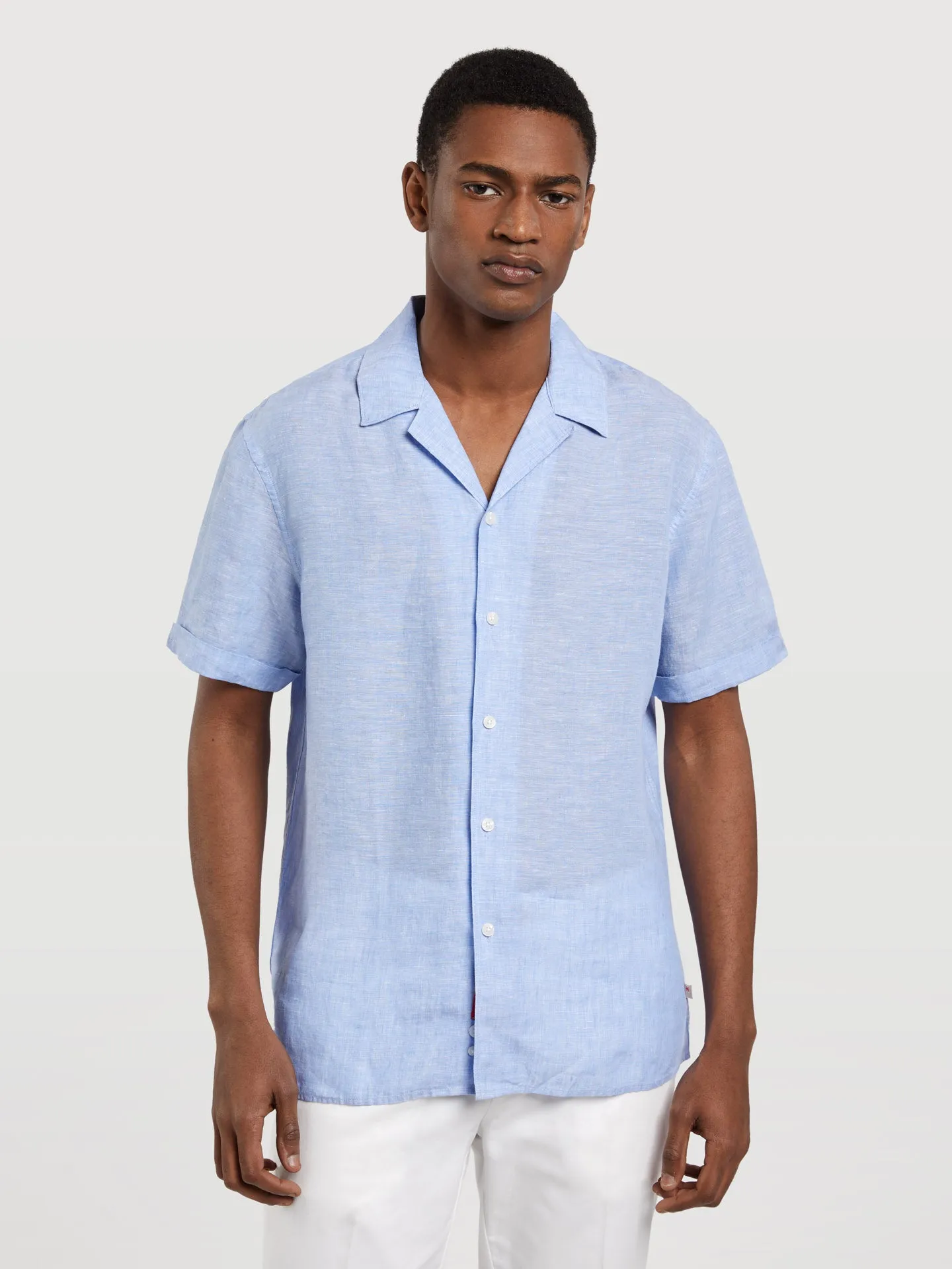Slim fit pure linen cuba collar shirt