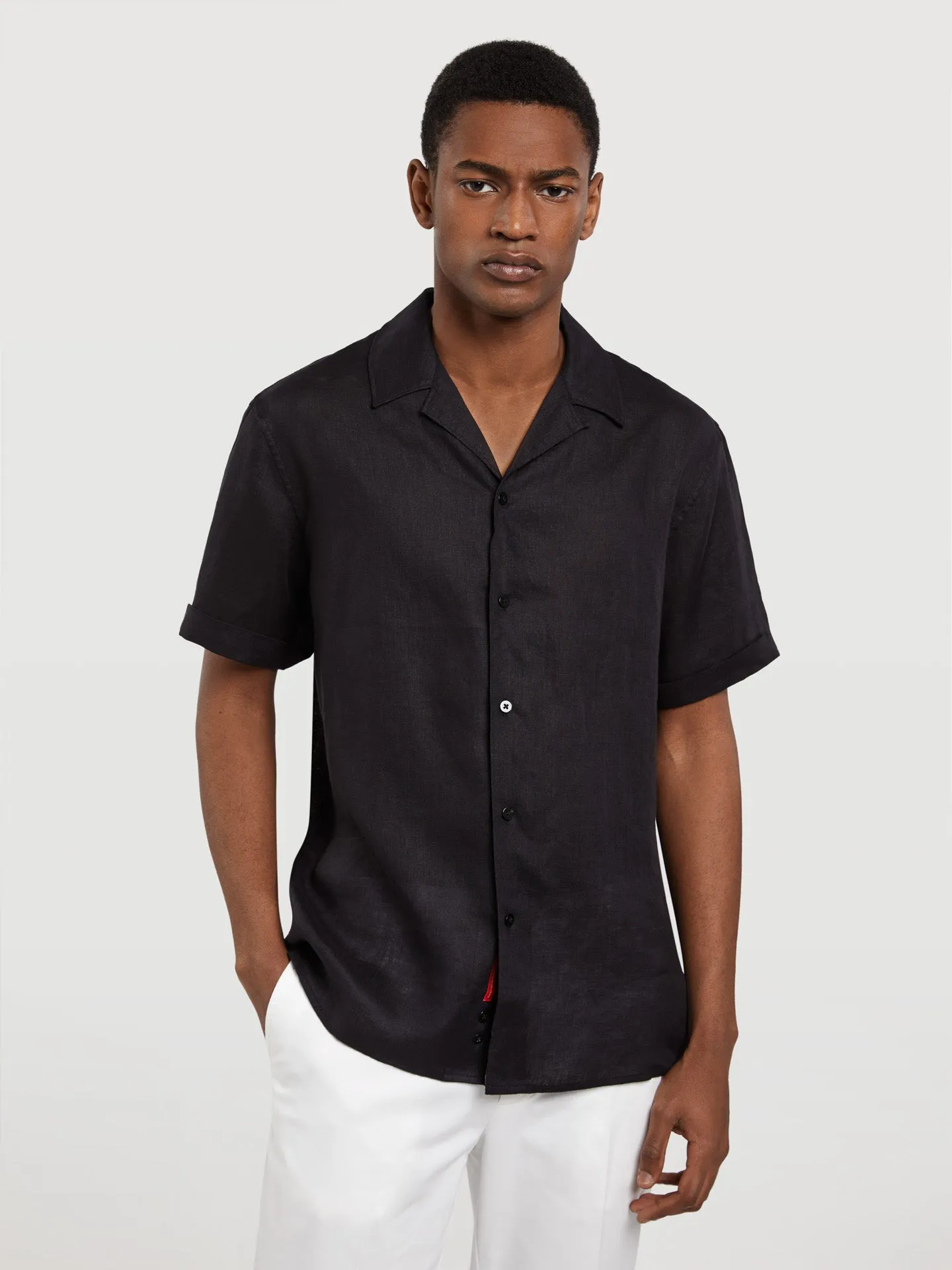 Slim fit pure linen cuba collar shirt