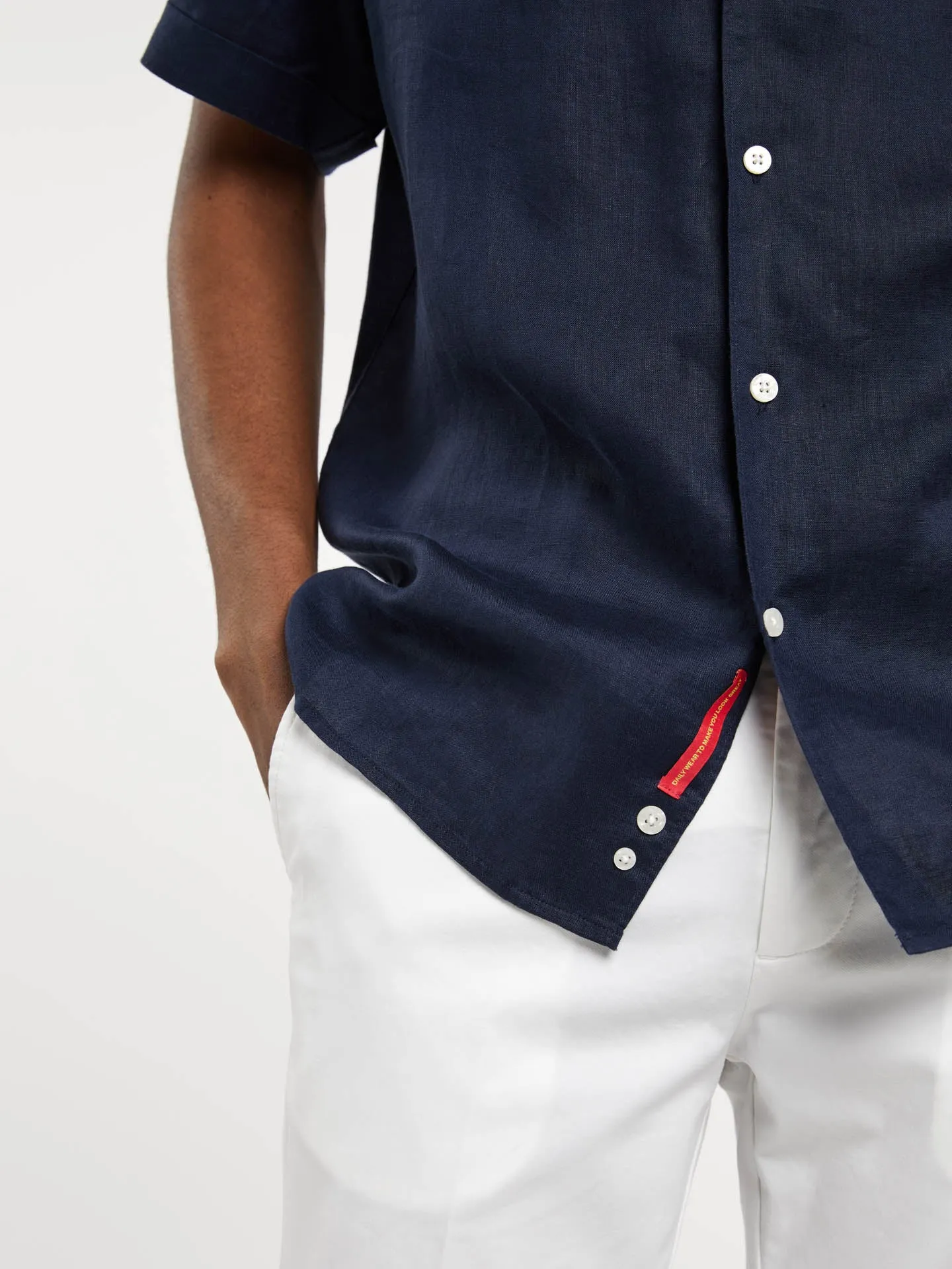 Slim fit pure linen cuba collar shirt