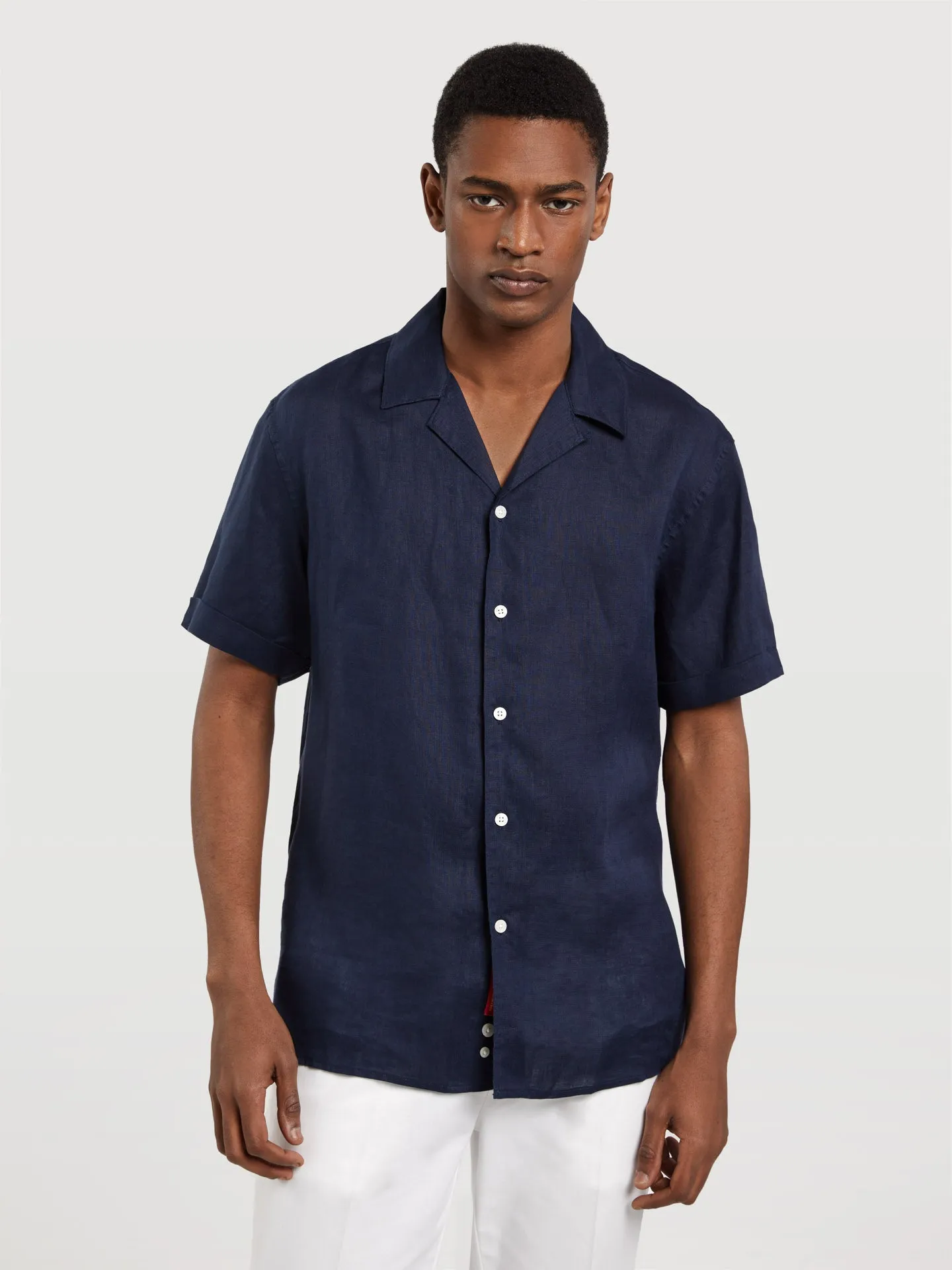 Slim fit pure linen cuba collar shirt