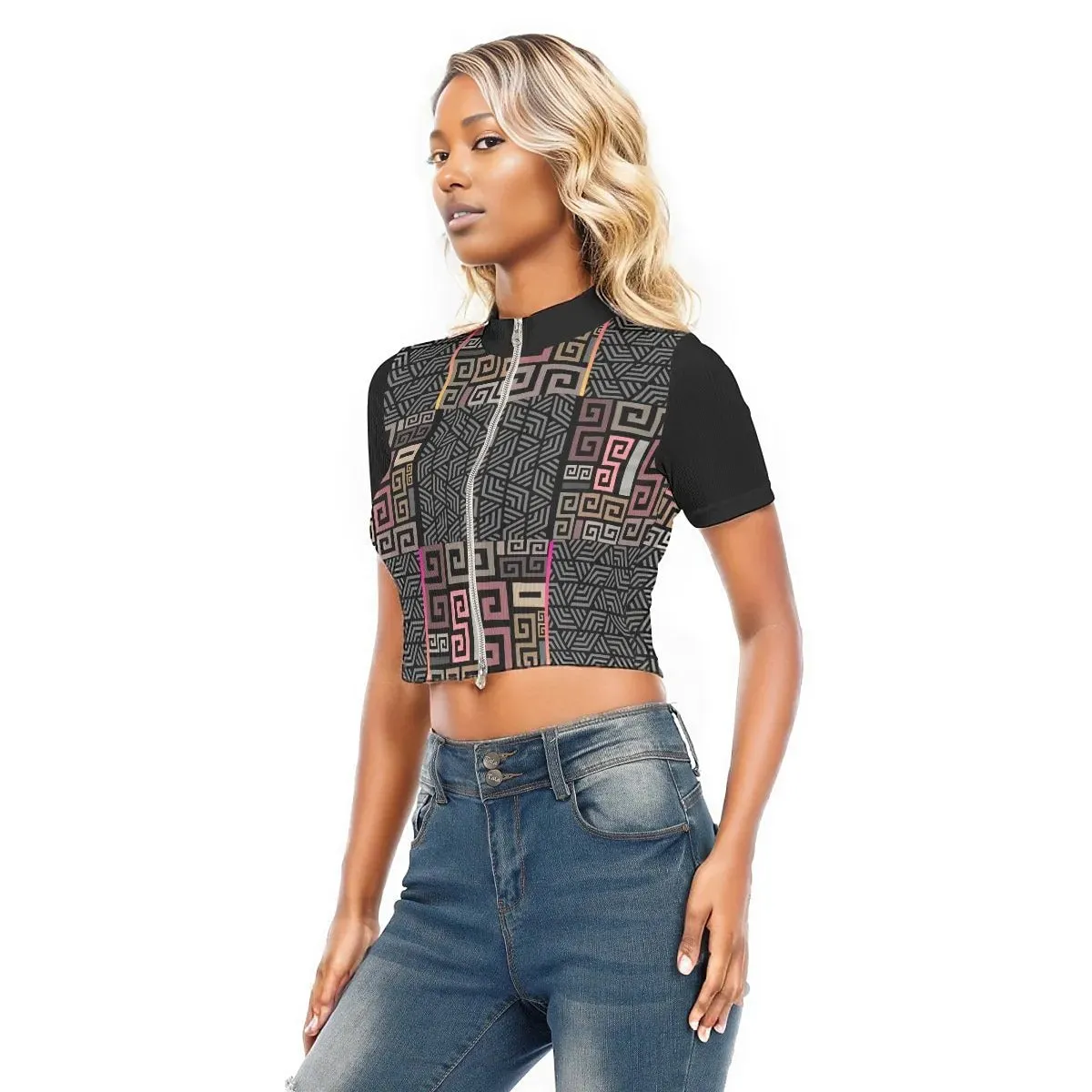 Squared Women's Cropped T-shirt With Two-way Zipper