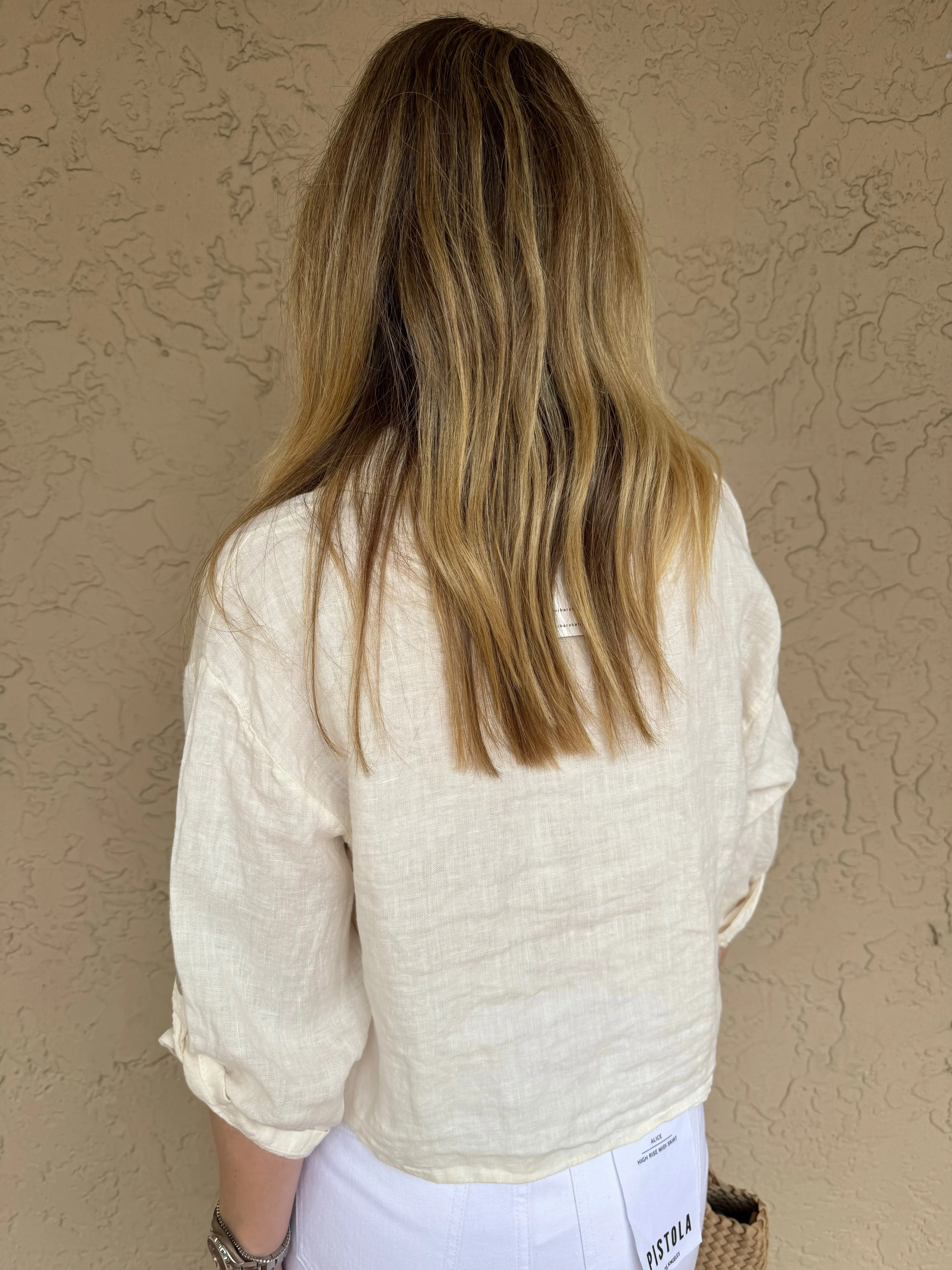 Twilight Crop Linen Pocket Shirt - Ecru