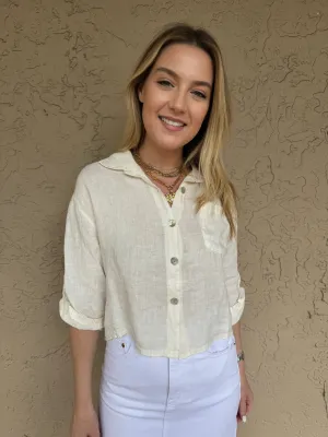 Twilight Crop Linen Pocket Shirt - Ecru