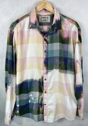 Vintage Pink, Sage Green and French Blue Flannel  Size Large