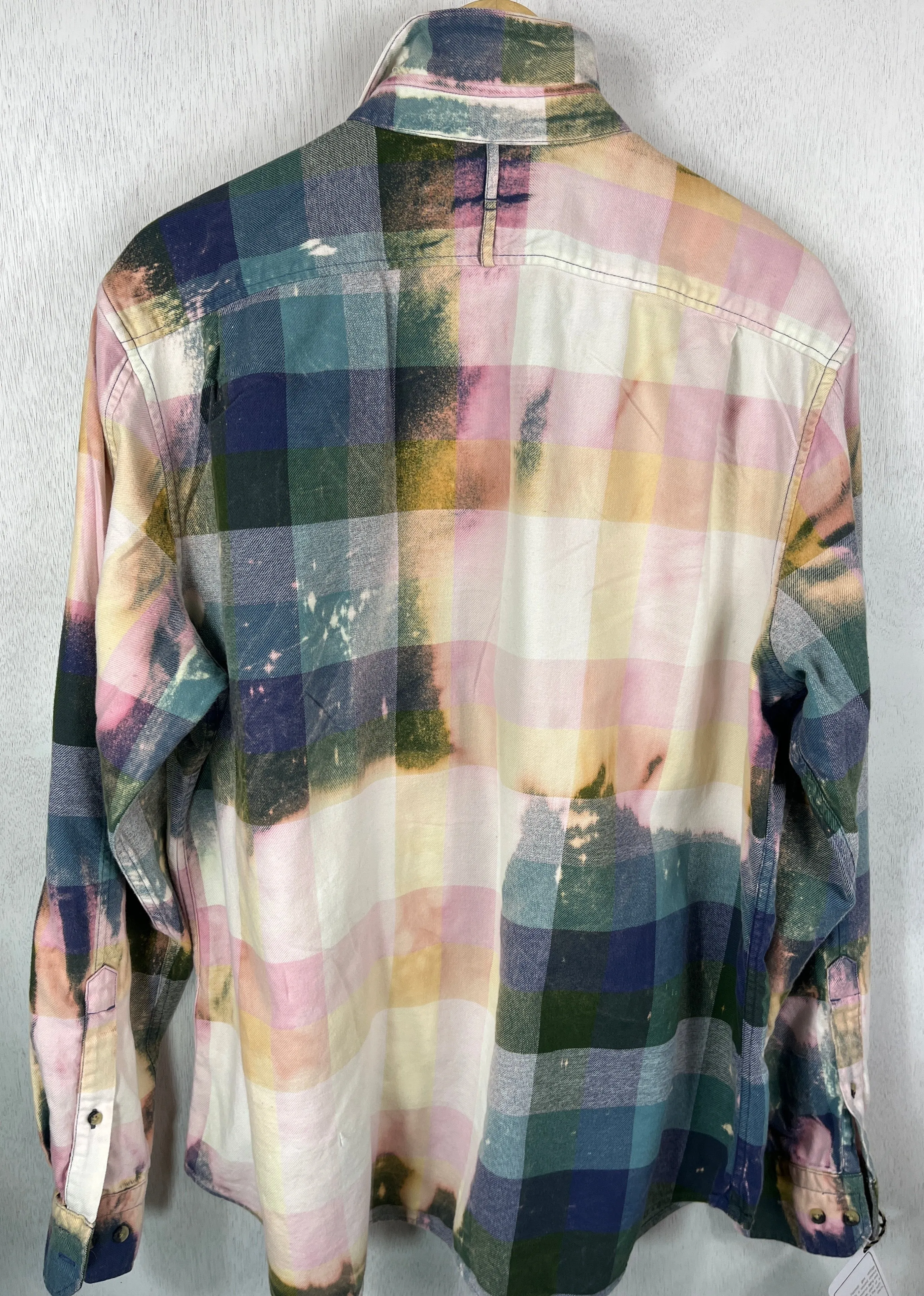 Vintage Pink, Sage Green and French Blue Flannel  Size Large