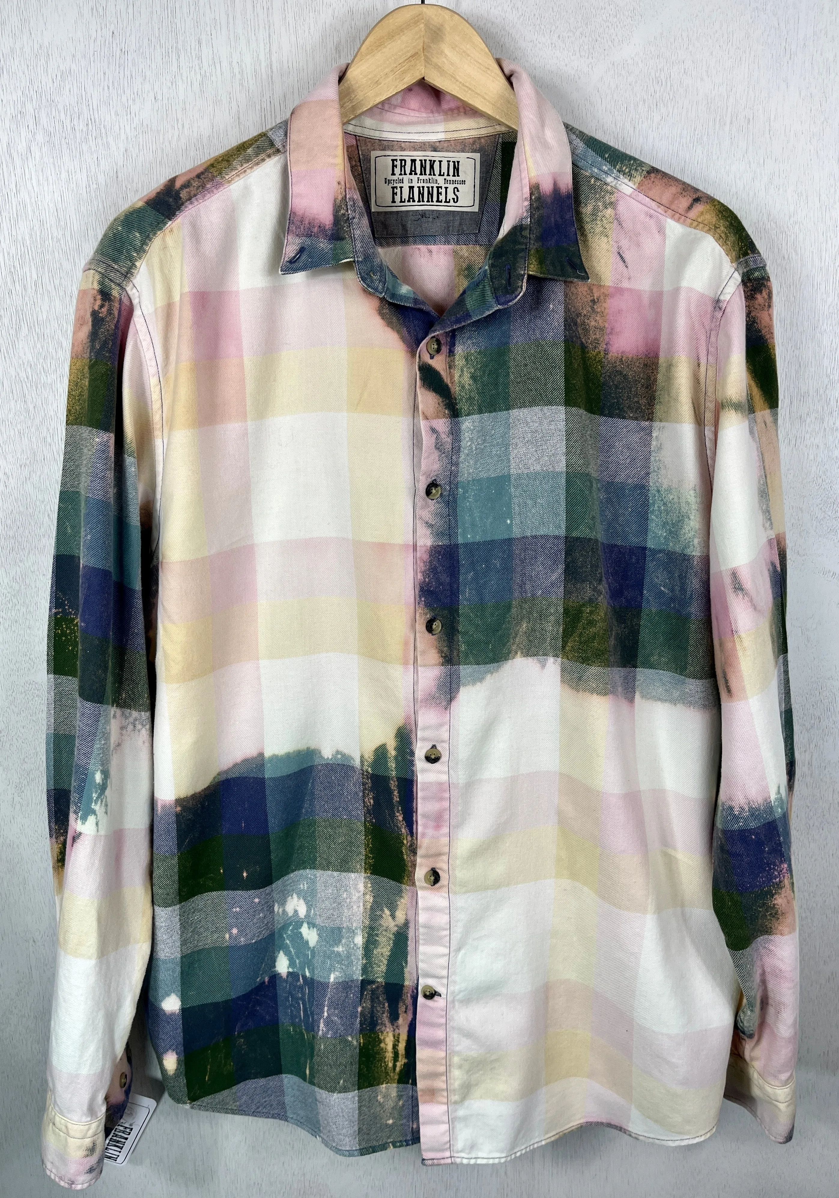 Vintage Pink, Sage Green and French Blue Flannel  Size Large