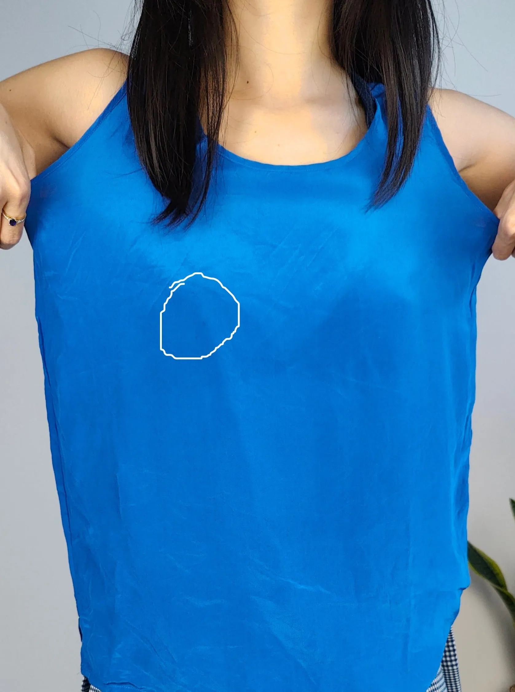 Vintage silk sleeveless tank top blouse vest royal electric blue women S-M