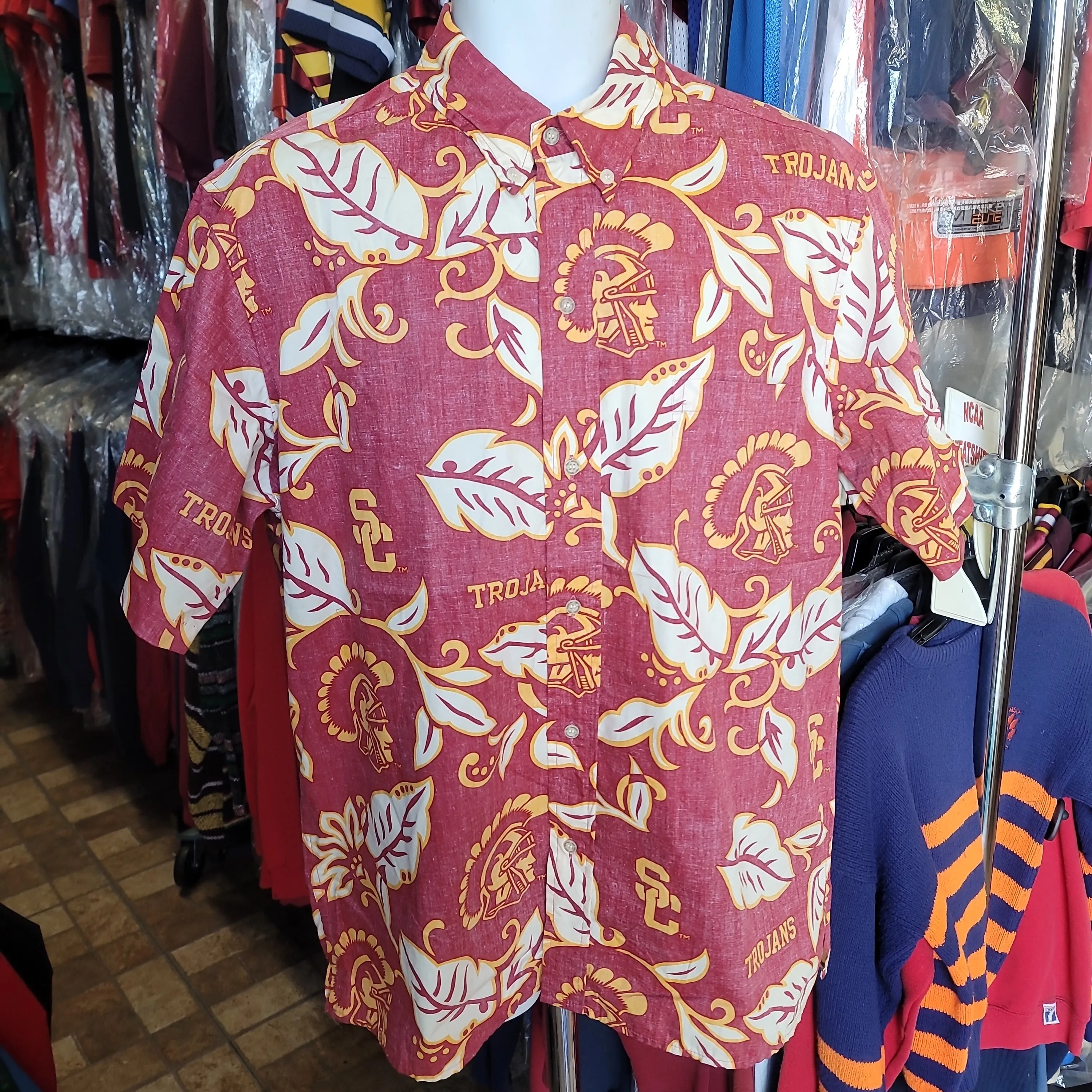 Vintage USC TROJANS NCAA Reyn Spooner Cotton Hawaiian Shirt L