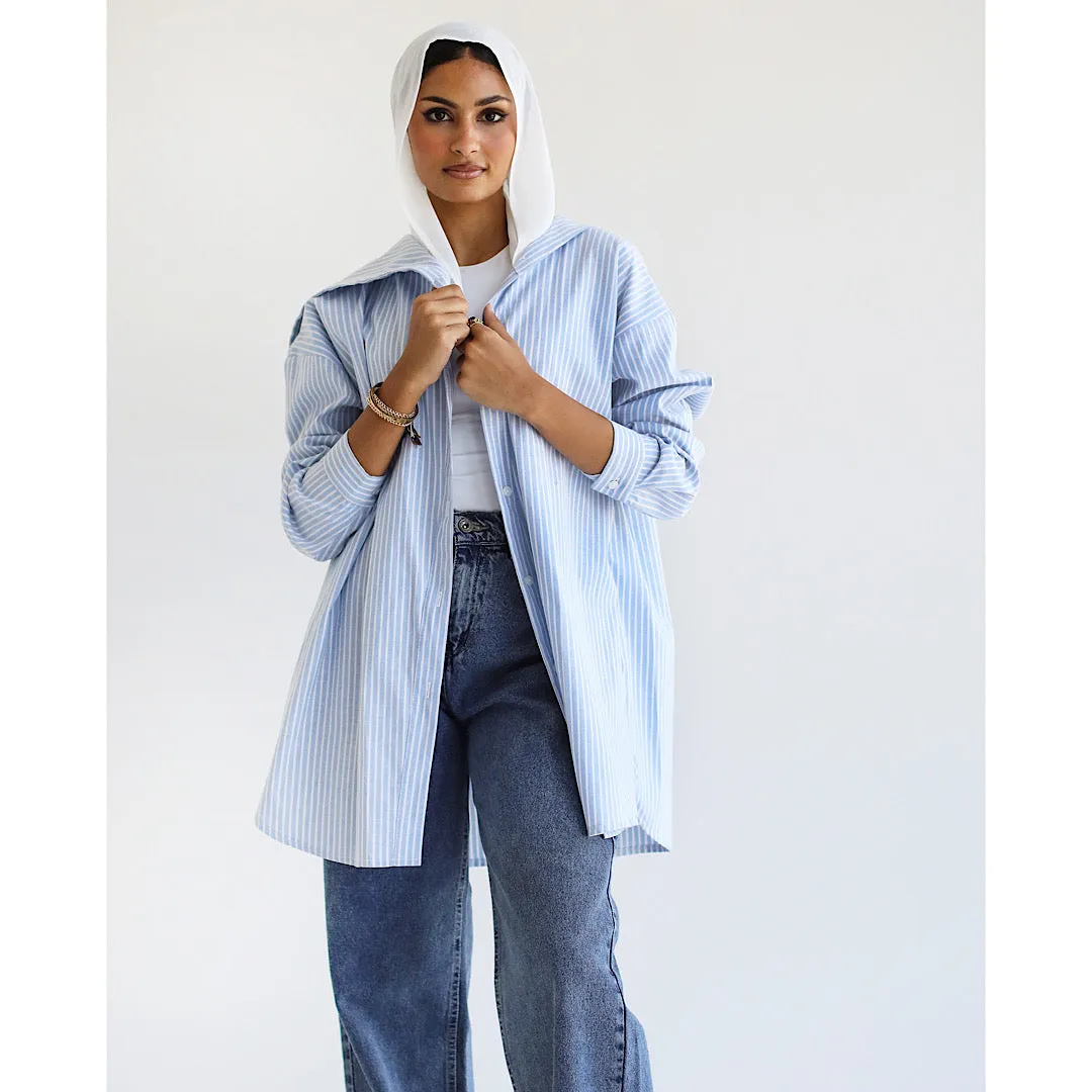 Wide collar poplin shirt