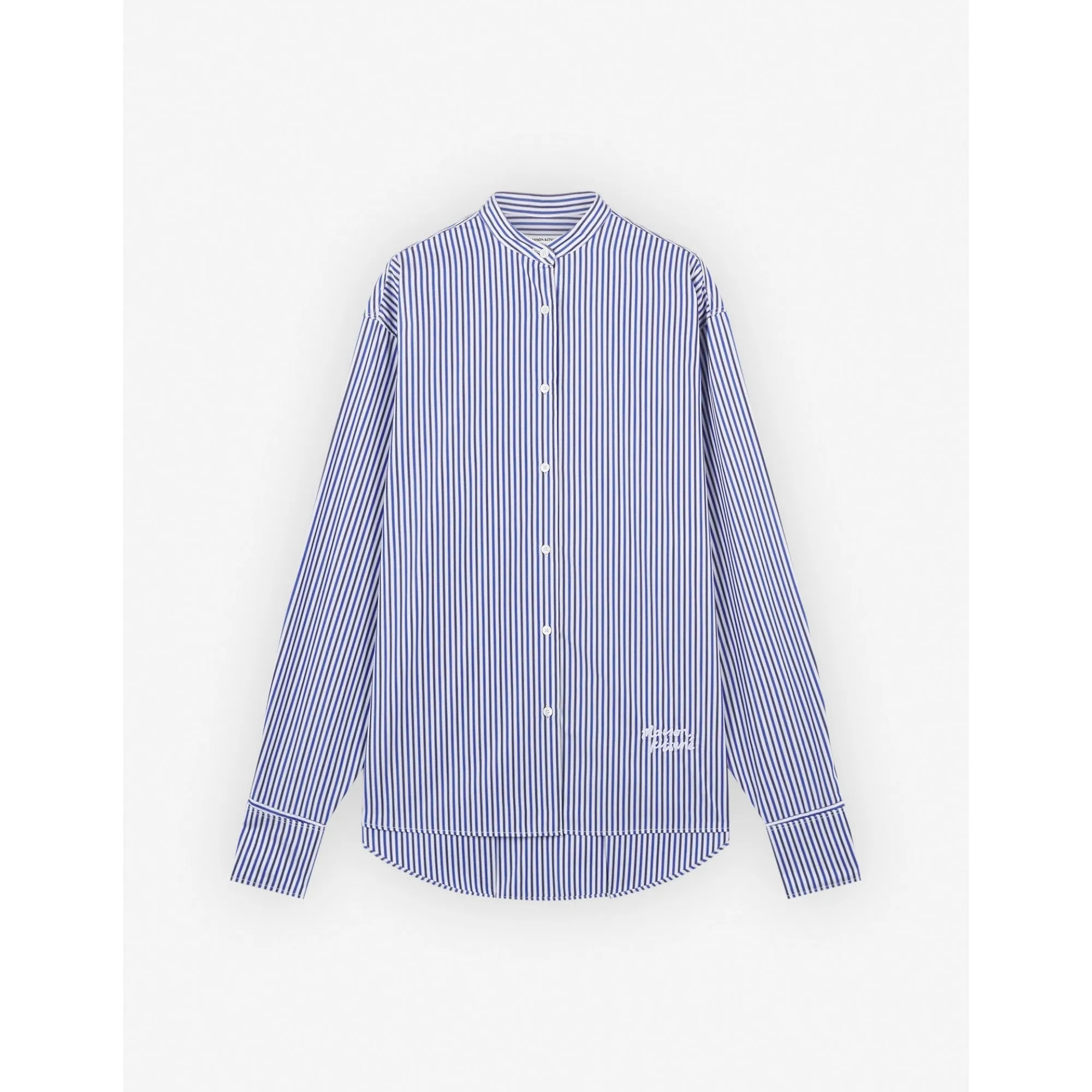 Women Oversize Shirt In Striped Cotton With Logo Handwri - Blue/Navy Stripes