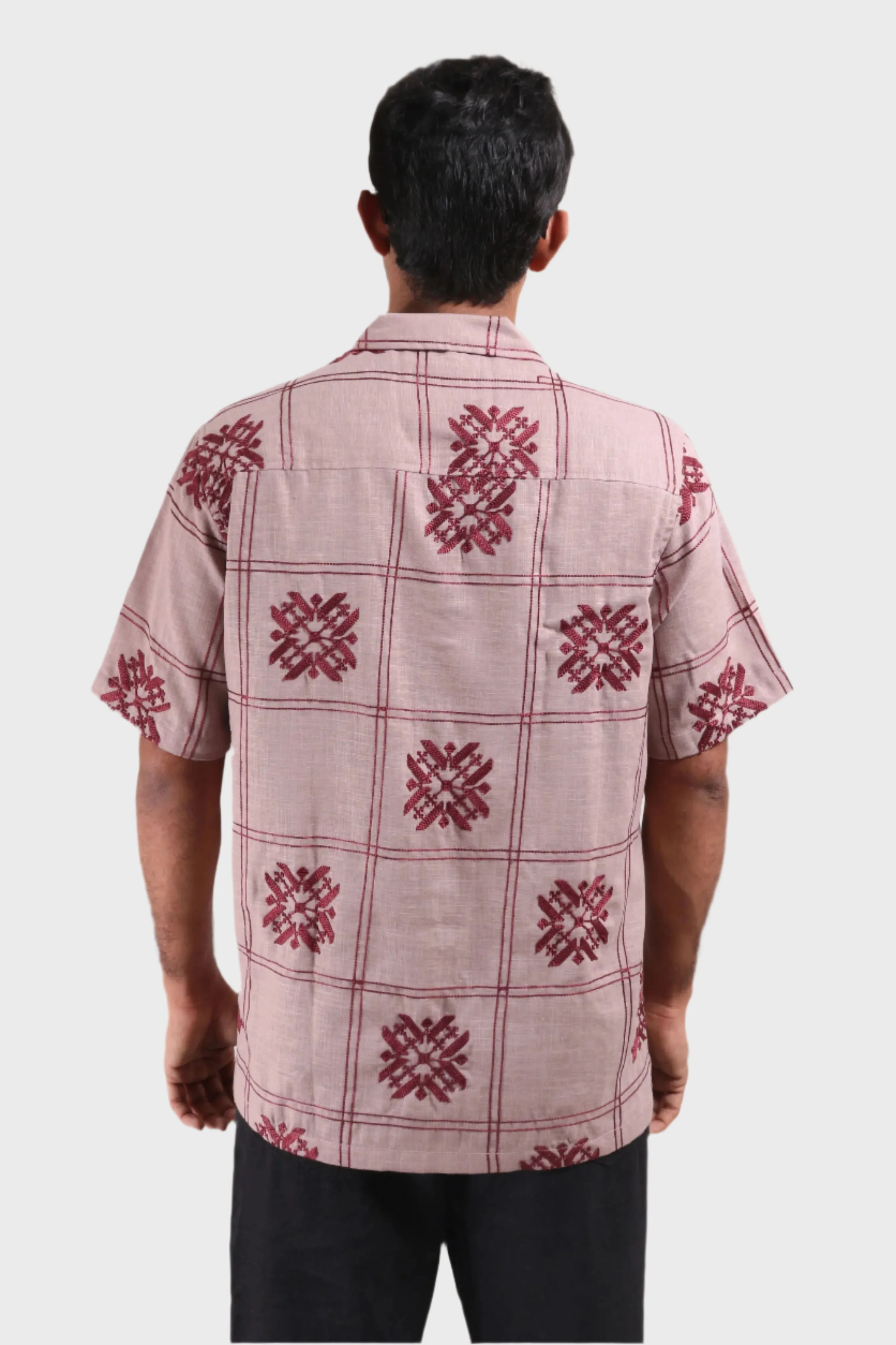 XKIND LIGHT MAROON EMBROIDERED DROP SHOULDER RELEAXED FIT SHIRT